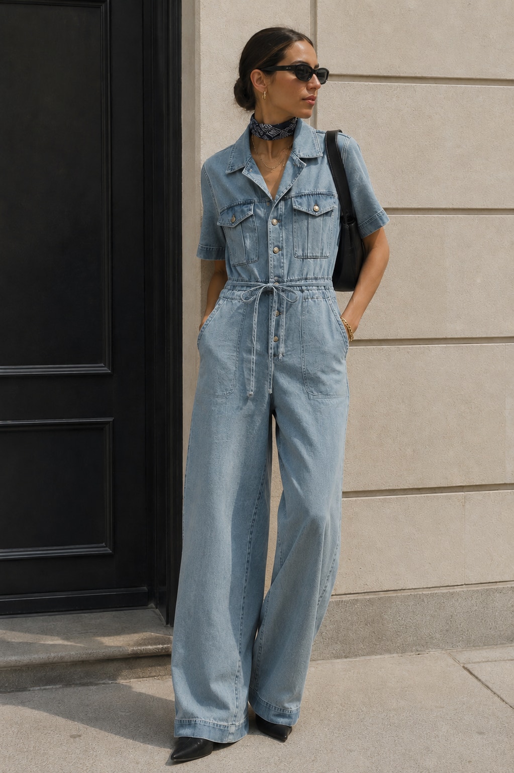 Nwt Paige Rumi Denim Jumpsuit Serenity Wide Leg Utility Size 4 Chambray Relaxed